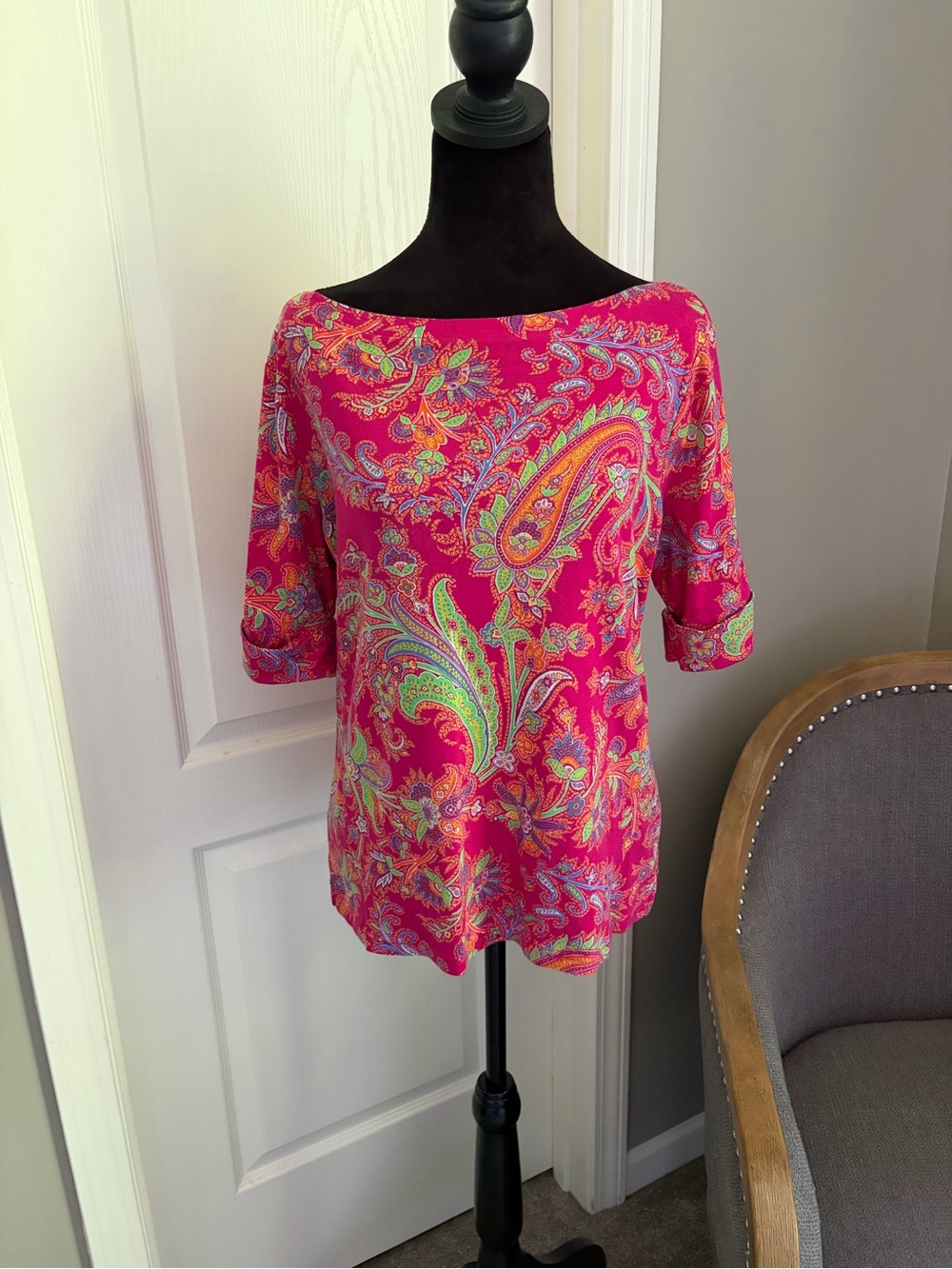 Ralph Lauren Hot Pink Paisley Boatneck Tunic